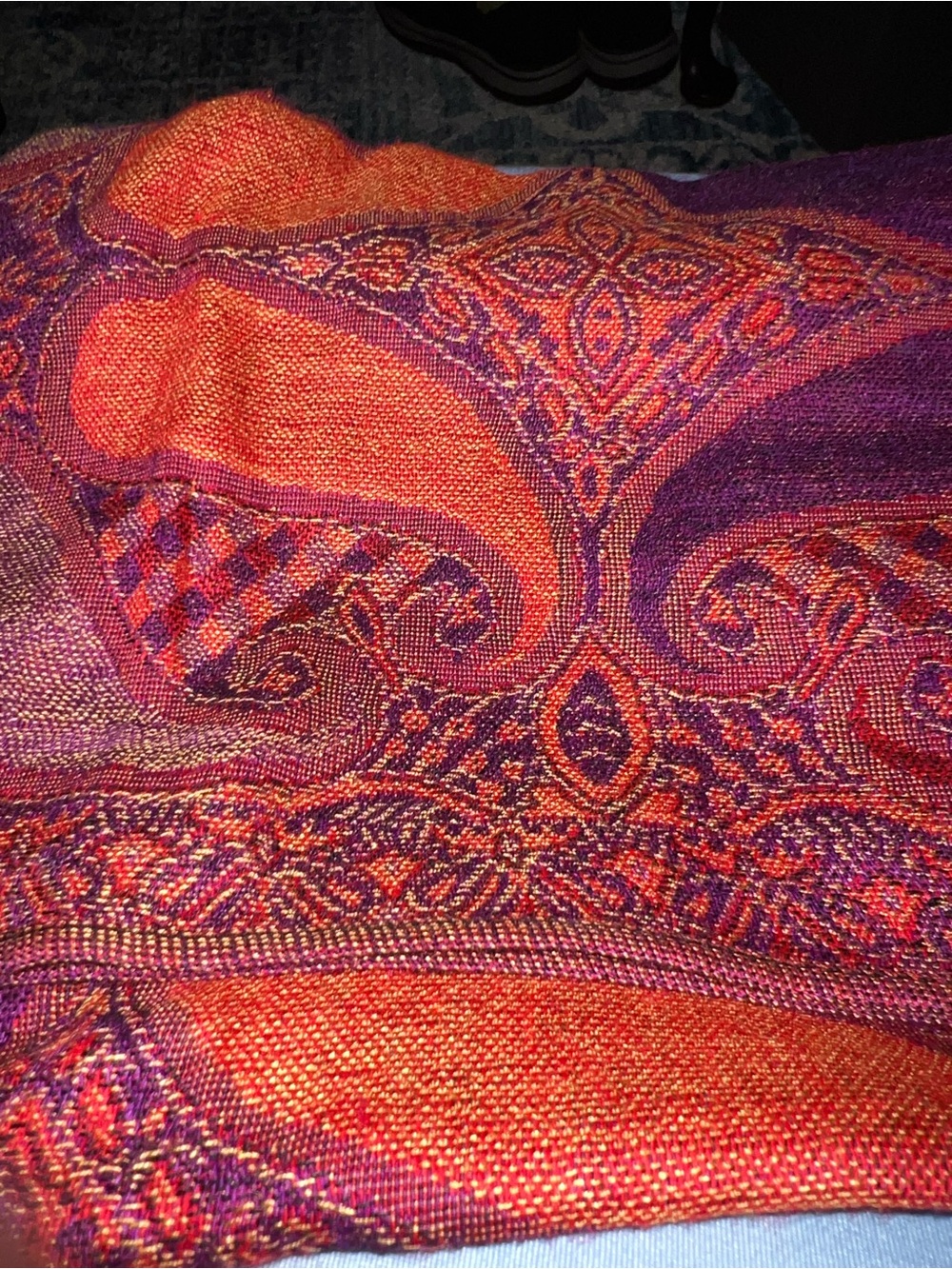 NWOT Pashmina Silk Scarf Wrap Shawl Red Orange Purple Paisley ✨